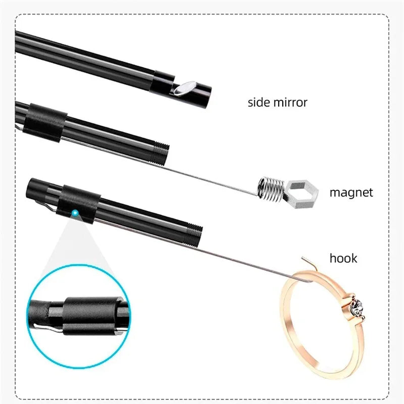 TYPE-C Endoscope Camera with 6 Adjustable Leds USB Android Flexible Inspection Borescope for Phone PC 7MM Diameter